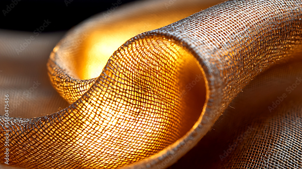 Poster golden fabric texture with irregular weave and light marks