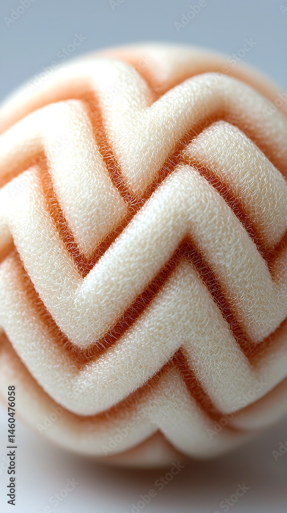 Poster close-up of a beige cotton string ball with intricate brown zigzag pattern
