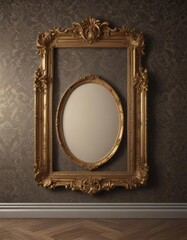 Elegant vintage frames on luxurious damask backdrop ,  art,  background textures,  vintage design