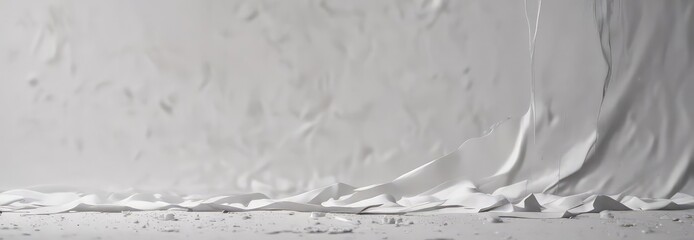 A heavily creased white poster shows significant wear , messy, damaged paper, white texture