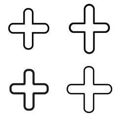 Obraz premium Four Plus Sign Icon Designs with Rounded Corners on Transparent Background