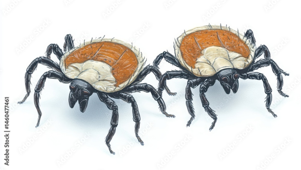 Poster realistic illustration of two unique insect-like creatures with distinct shells and detailed feature
