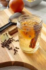 A view of the preparation of a hot toddy drink.