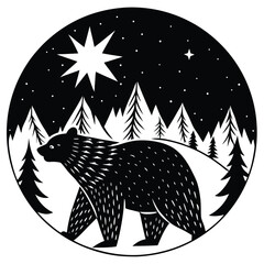 Majestic Bear Silhouetted Underneath a Sparkling Northern Star