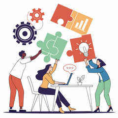 Diverse Team Building Solutions With Puzzle Pieces Teamwork And Creative Business