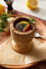 A view of the preparation of a hot toddy drink.