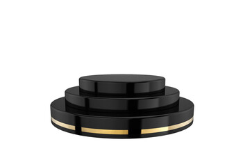 Empty black podium isolated on transparent background, showcase stand for product advertisement 