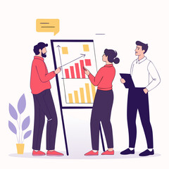 Team Discussing Business Growth Graph On Whiteboard In A Meeting
