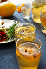 A view of the preparation of a hot toddy drink.