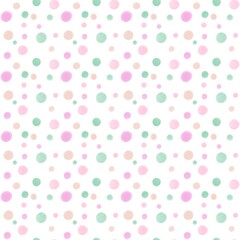 Seamless Pastel Circle Pattern on White Background. Playful Chalk Style Polkadot Design. Perfect for Nursery Theme, Fabric, Wrapping Paper, and Print