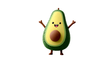 A cheerful avocado character with arms raised perfect for fun and creative designs