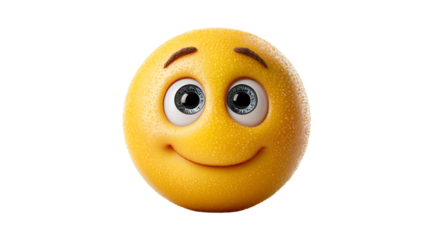 A cheerful emoji face with expressive eyes and a smile ideal for emotions and communication co