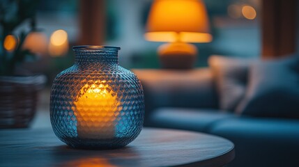 Serene Evening: Candlelight in a Blue Glass Vase