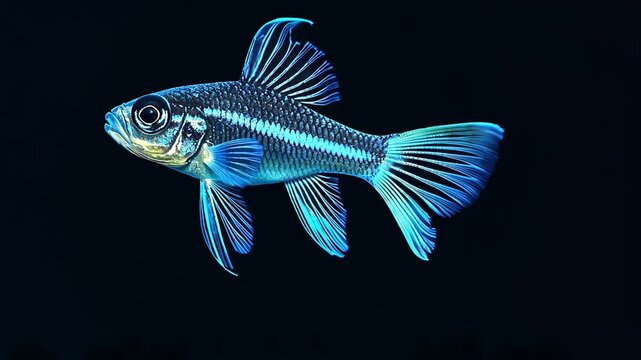 Striking Celestial Pearl Danio Fish Displaying Vibrant Blue Stripes and Translucent Fins