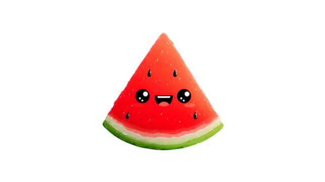 A cheerful slice of watermelon with a cute face perfect for summer designs and food illustrati - Powered by Adobe
