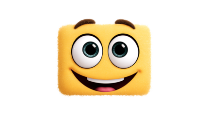 A cheerful square emoji with a bright smile and expressive eyes perfect for fun and positive d