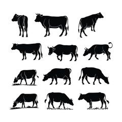 Cow Silhouette Vector Icon Set – Farm Animal Clipart Bundle for Cricut, Sublimation & Print Projects, cow silhouette vector, cow clipart bundle, cow svg files, farm animal vector, cow icon pack. 