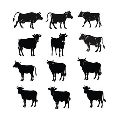 Cow Silhouette Vector Icon Set – Farm Animal Clipart Bundle for Cricut, Sublimation & Print Projects, cow silhouette vector, cow clipart bundle, cow svg files, farm animal vector, cow icon pack. 