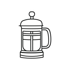 French Press Line Art Isolated on Transparent Background Coffee Maker Outline