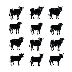 Cow Silhouette Vector Icon Set – Farm Animal Clipart Bundle for Cricut, Sublimation & Print Projects, cow silhouette vector, cow clipart bundle, cow svg files, farm animal vector, cow icon pack. 