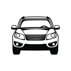 Front View Black and White SUV Car Design on Transparent Background, Automobile