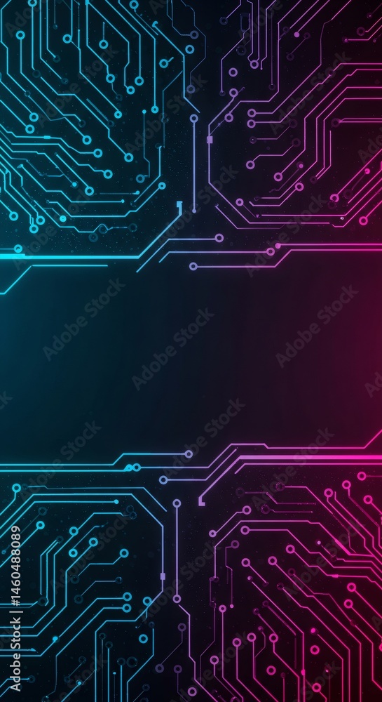 Poster circuit board pattern in blue and purple gradient background. abstract technology concept. digital w