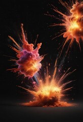 Vibrant powder bursts, black backdrop, celebratory explosion,  striking,  design,  vibrant