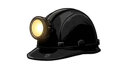 Obraz premium Hard Hat with Lamp Lit for Mining Safety and Construction