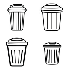 Garbage Bin Outline Icon Set, Collection of Recycle Containers with Lid on White