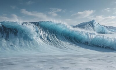Frozen ocean waves, glacier blue backdrop, frosted textures ,  nature,  winter background,  frosty
