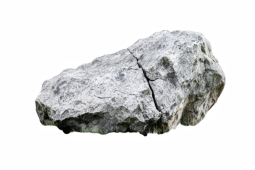 Large grey cracked rock isolated on studio shot art hard path stone rough on transparent background