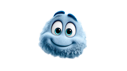 A fluffy blue creature with big eyes and a friendly smile perfect for childrens content fant