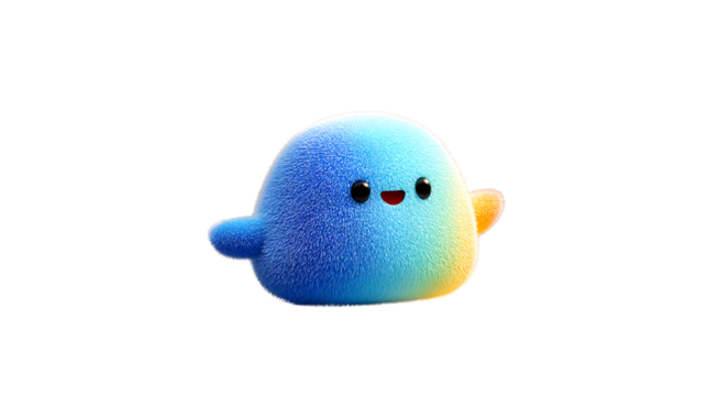 A fluffy gradient creature with a happy expression perfect for playful designs and creative pr