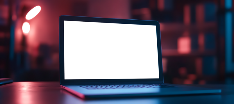 Transparent PNG Laptop Cutout in Office Corner with Space for Personalized Branding and Advertisement Text