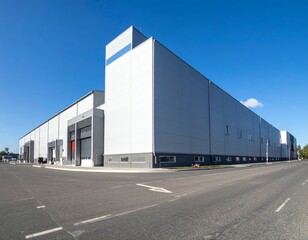 Obraz premium Modern Industrial Warehouse with Clean Lines and Clear Blue Sky
