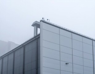 Obraz premium Modern Architecture of a Building in Foggy Weather Conditions