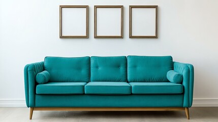 Elegant Teal Sofa With Picture Frame Mockup Interior
