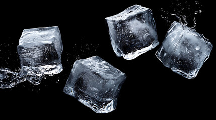 Obraz premium Ice cubes splashing in water against a black background, creating dynamic motion and contrast