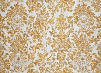 Intricate white & gold floral damask, seamless design , textile, luxury, background