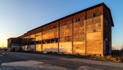 Abandoned Industrial Building with Rustic Charm at Sunset