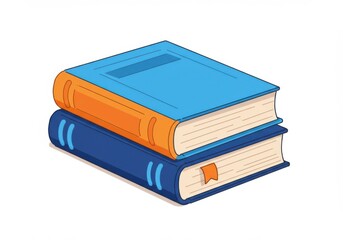 A stack of two colorful books with a bookmark isolated on white background