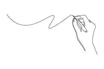 Continuous one line drawing of Hand holding pen. Single line drawing illustration of Hand holding pen and writing. Diary and Letter concept vector art. Doodle line illustration.