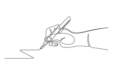 Continuous one line drawing of Hand holding pen. Single line drawing illustration of Hand holding pen and writing. Diary and Letter concept vector art. Doodle line illustration.