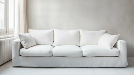 Minimalist White Sofa In Bright Living Room Setting
