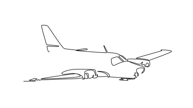 Plane crashes concept . Single line draw design. Full length animation illustration. High quality 4k footage
