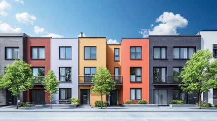 Fototapeta premium Colorful Townhouses Row Houses Modern Architecture Residential Building Facades