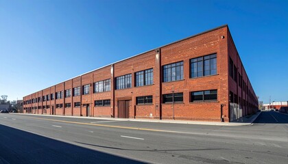 Red Brick Warehouse Building with Large Windows under Clear Sky