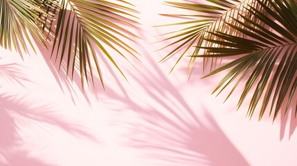 Obraz premium Pastel pink backdrop with tropical leaf shadows.