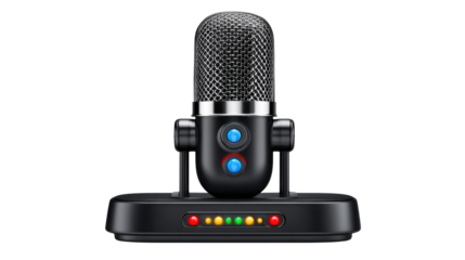 Studio Condenser Microphone: Capture pristine audio with this professional studio condenser microphone, featuring a sleek black finish and a sturdy stand.