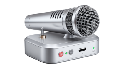 Studio Microphone: Capturing the essence of professional audio recording with a sleek, silver studio microphone, highlighting its precision and clarity for every sound.